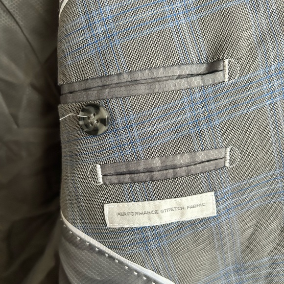 Lineage Mens Grey And Blue Plaid Blazer Suit Jacket 46 R - Picture 3 of 6